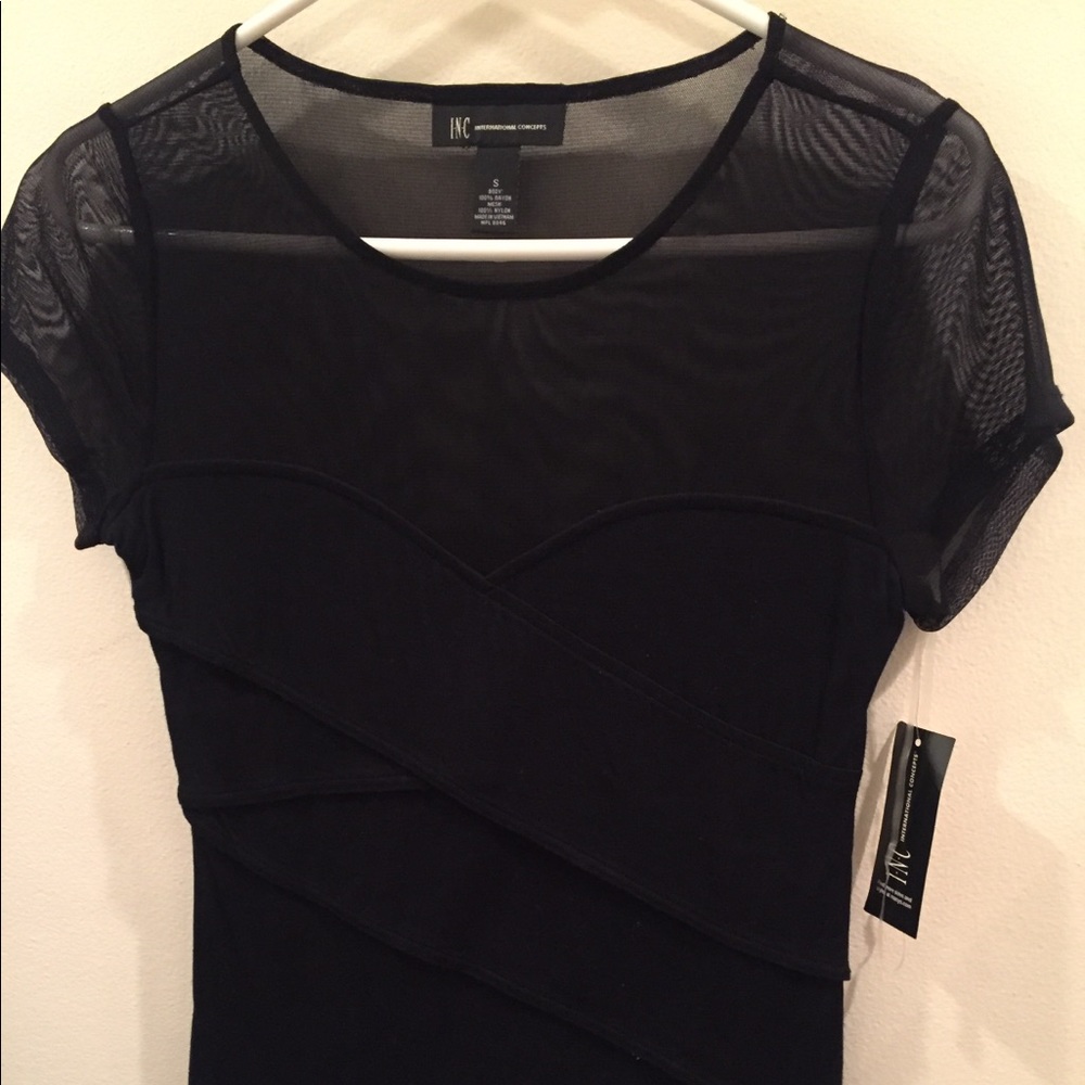 INC NWT Black Sheer Scallop Shirt